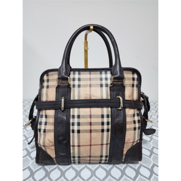 Authentic Burberry Haymarket Check Portrait Minford Tote Bag Beige/Chocolate Bro - Picture 4 of 16